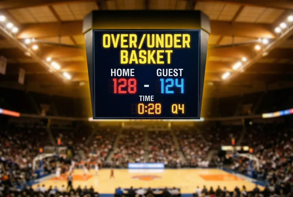 Over Under basket: tabellone segnapunti durante partita di pallacanestro con punteggio alto