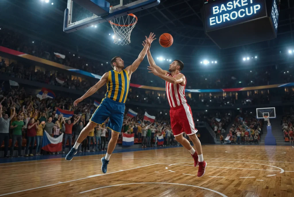Scommesse basket EuroCup: azione di gioco durante una partita della coppa europea di pallacanestro