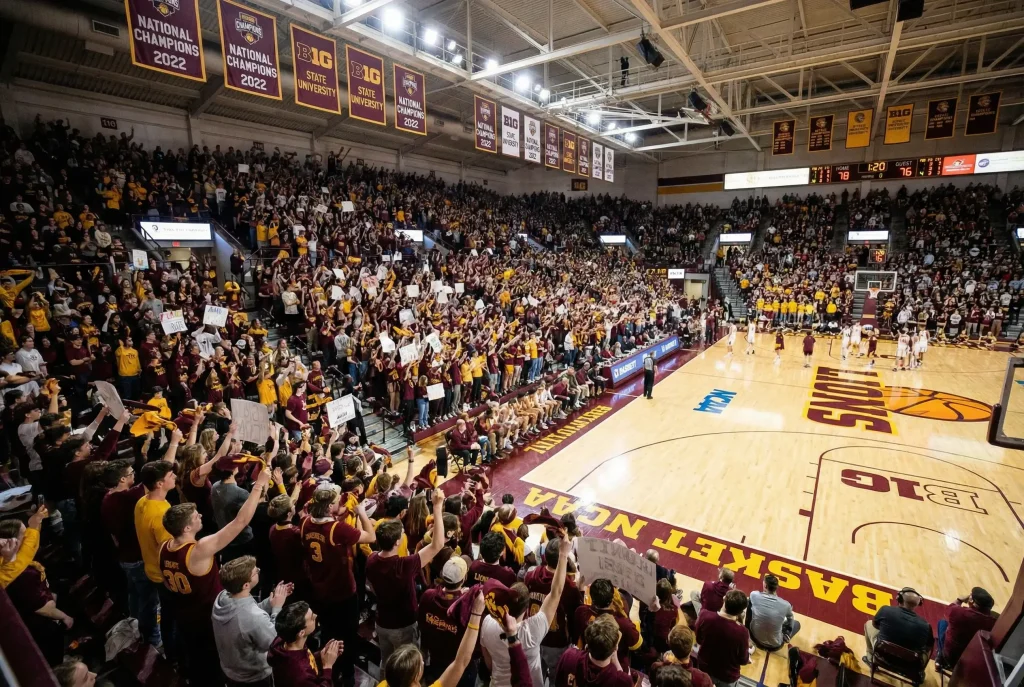 Scommesse basket NCAA: partita di college basketball in palazzetto universitario americano