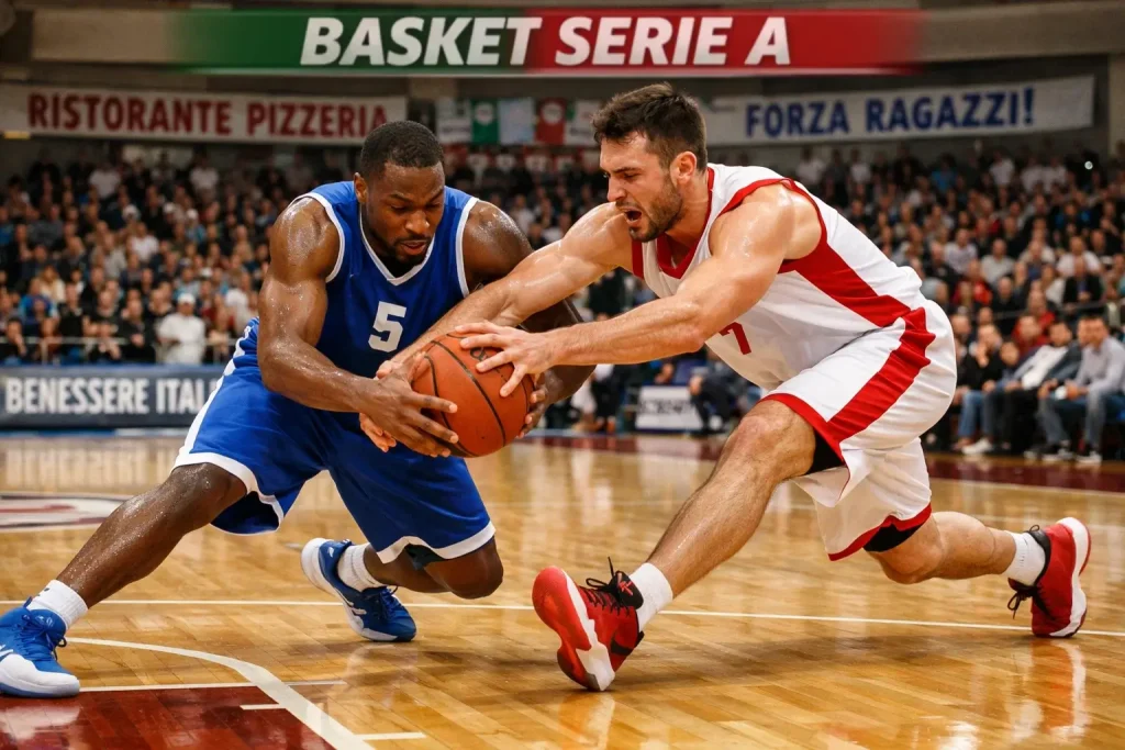 Scommesse basket Serie A: giocatori italiani durante una partita del campionato di pallacanestro