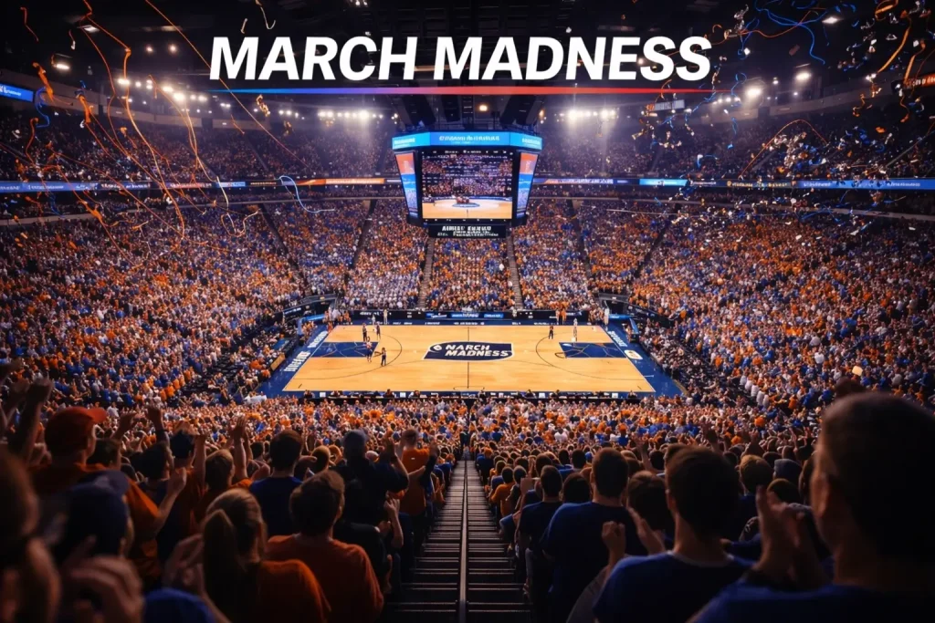 Scommesse March Madness NCAA: palazzetto universitario gremito durante il torneo di basket