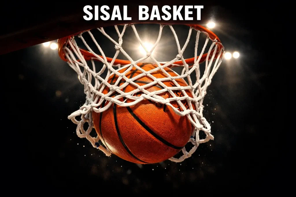 Sisal scommesse basket: pallone da basket arancione che entra nel canestro con rete